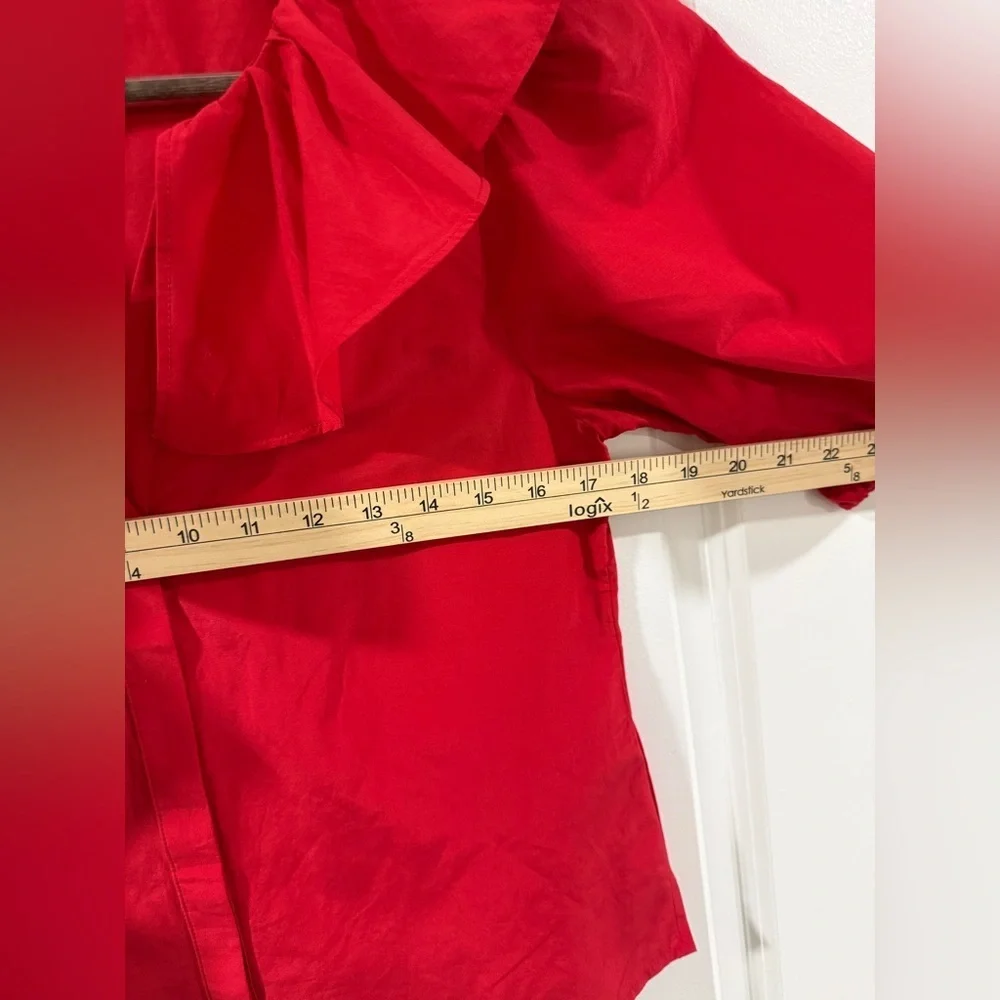 Madewell Cotton Silk Ruffle Y-Neck Blouse Festival Red XS NWT Puff Sleeve Top